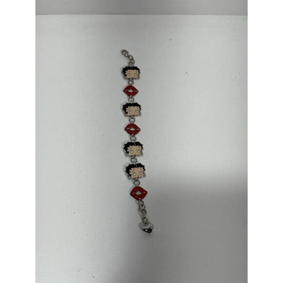 Betty Boop Enamel Silver Link Bracelet Vintage 7+ inch KFS/FS - Picture 1 of 5